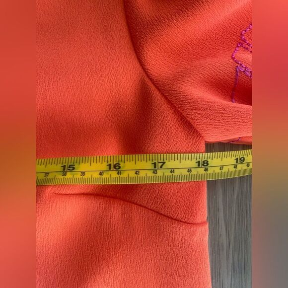 Trina Turk womens Mini Dress Orange 3/4 Balloon Sleeve Embroidered V Neck Small - Picture 10 of 13